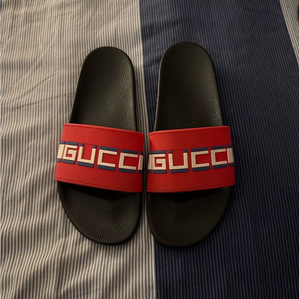 Gucci Red and Black Slide Sandals